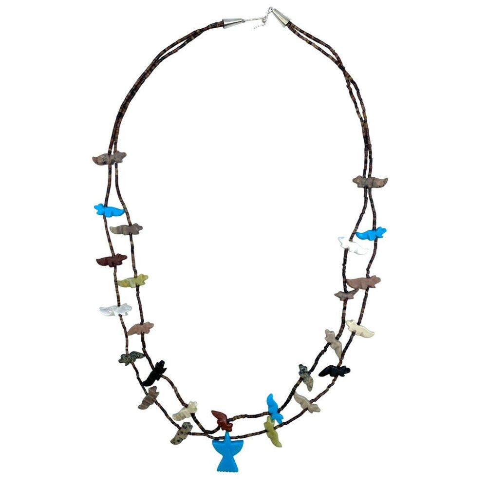 Garcia Zuni Navajo Fetish Heishi Necklace Double Strand Carved Native American - Picture 8 of 10